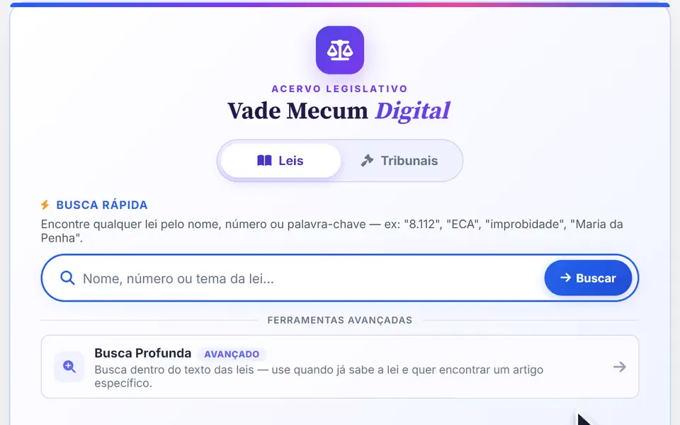 Vade Mecum Digital do Estudo Lei Seca, com a busca rápida de leis