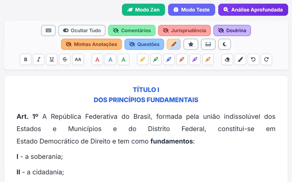 A tela da lei no computador, com as mesmas marcações do celular